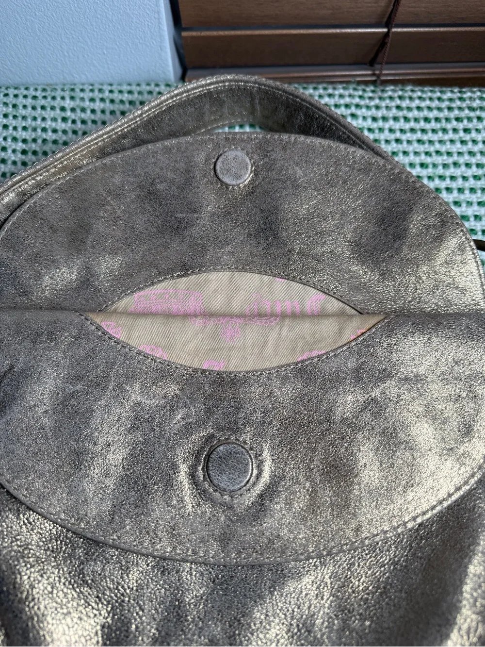 Juicy Couture Metallic Bronze Shoulder Bag with Studded Heart Charm